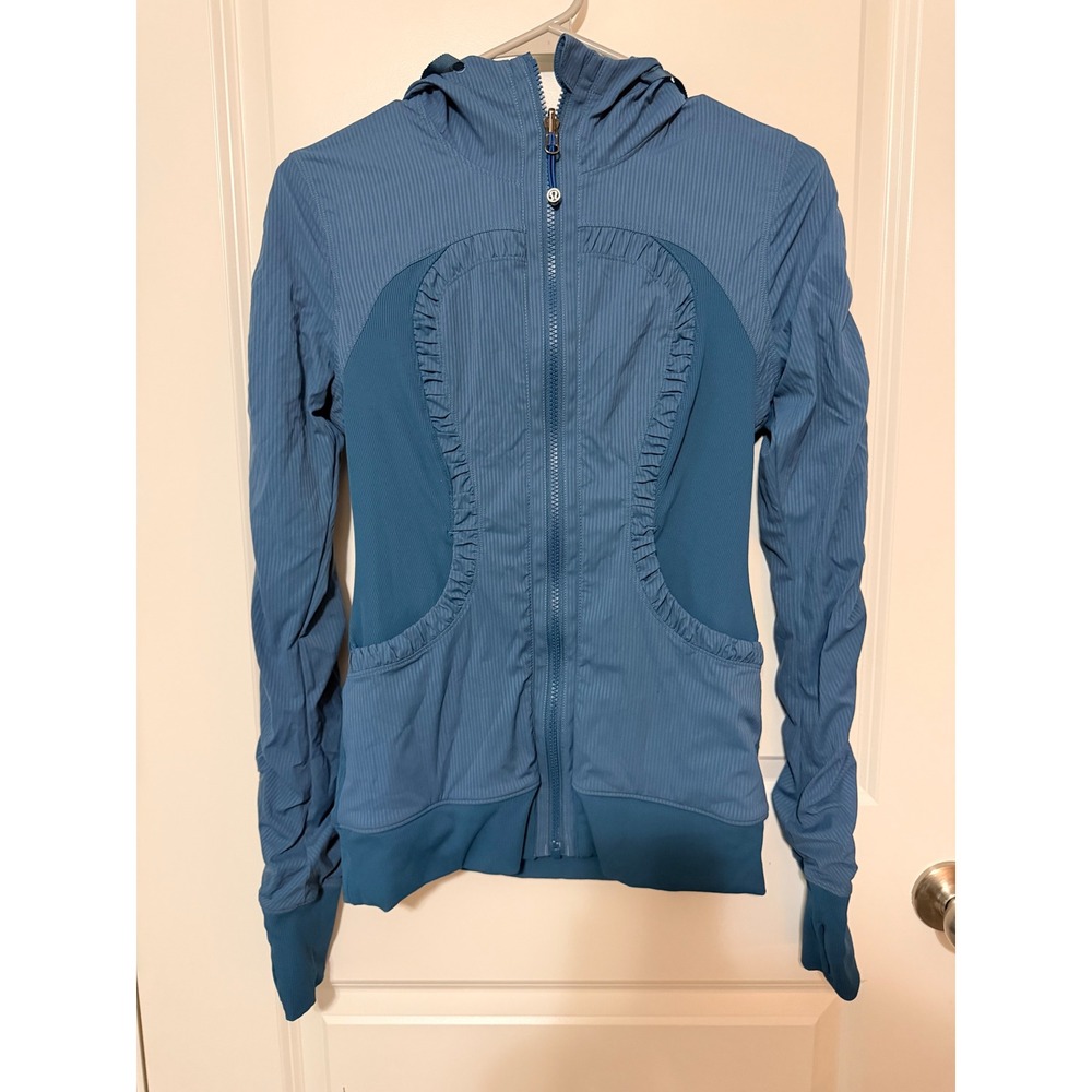 Lululemon Dance Studio Jacket Blue Ruched Full Zip Hooded Size 4 LW4BG3S
